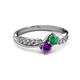 3 - Nicia Emerald and Amethyst with Side Diamonds Bypass Ring 