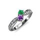 4 - Nicia Emerald and Amethyst with Side Diamonds Bypass Ring 