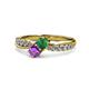 1 - Nicia Amethyst and Emerald with Side Diamonds Bypass Ring 