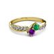 3 - Nicia Amethyst and Emerald with Side Diamonds Bypass Ring 