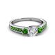 3 - Valene Diamond and Green Garnet Three Stone with Side Green Garnet Ring 
