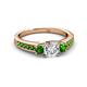 3 - Valene Diamond and Green Garnet Three Stone with Side Green Garnet Ring 