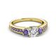 3 - Valene Diamond and Iolite Three Stone with Side Iolite Ring 