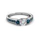 3 - Valene Blue and White Diamond Three Stone with Side Blue Diamond Ring 