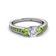 3 - Valene Diamond and Peridot Three Stone with Side Peridot Ring 