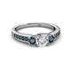 3 - Valene Diamond and London Blue Topaz Three Stone with Side London Blue Topaz Ring 
