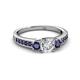 3 - Valene Diamond and Blue Sapphire Three Stone with Side Blue Sapphire Ring 