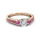 3 - Valene Diamond and Pink Sapphire Three Stone with Side Pink Sapphire Ring 