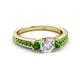 3 - Valene Diamond and Green Garnet Three Stone with Side Green Garnet Ring 