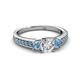 3 - Valene Diamond and Aquamarine Three Stone with Side Aquamarine Ring 