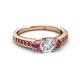 3 - Valene Diamond and Pink Tourmaline Three Stone with Side Pink Tourmaline Ring 