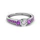 3 - Valene Diamond and Amethyst Three Stone with Side Amethyst Ring 