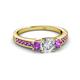 3 - Valene Diamond and Amethyst Three Stone with Side Amethyst Ring 