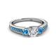 3 - Valene Diamond and Blue Topaz Three Stone with Side Blue Topaz Ring 