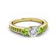 3 - Valene Diamond and Peridot Three Stone with Side Peridot Ring 