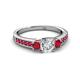 3 - Valene Diamond and Ruby Three Stone with Side Ruby Ring 