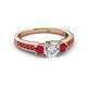 3 - Valene Diamond and Ruby Three Stone with Side Ruby Ring 