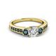 3 - Valene Diamond and London Blue Topaz Three Stone with Side London Blue Topaz Ring 