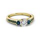 3 - Valene Blue and White Diamond Three Stone with Side Blue Diamond Ring 