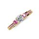 4 - Valene Diamond and Pink Sapphire Three Stone with Side Pink Sapphire Ring 