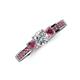 4 - Valene Diamond and Rhodolite Garnet Three Stone with Side Rhodolite Garnet Ring 