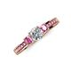 4 - Valene Diamond and Pink Sapphire Three Stone with Side Pink Sapphire Ring 
