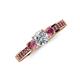 4 - Valene Diamond and Pink Tourmaline Three Stone with Side Pink Tourmaline Ring 