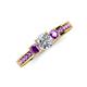 4 - Valene Diamond and Amethyst Three Stone with Side Amethyst Ring 