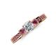 4 - Valene Diamond and Rhodolite Garnet Three Stone with Side Rhodolite Garnet Ring 