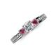 3 - Valene Diamond and Rhodolite Garnet Three Stone Engagement Ring 