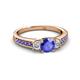 2 - Valene Tanzanite and Diamond Three Stone with Side Tanzanite Ring 