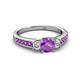 2 - Valene Amethyst and Diamond Three Stone with Side Amethyst Ring 