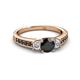 2 - Valene Black and White Diamond Three Stone with Side Black Diamond Ring 