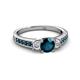 2 - Valene Blue and White Diamond Three Stone with Side Blue Diamond Ring 