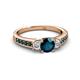 2 - Valene Blue and White Diamond Three Stone with Side Blue Diamond Ring 