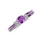 3 - Valene Amethyst and Diamond Three Stone with Side Amethyst Ring 