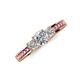3 - Valene Diamond Three Stone with Side Pink Sapphire Ring 