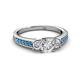 2 - Valene Diamond Three Stone with Side Blue Topaz Ring 