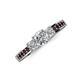3 - Valene Diamond Three Stone with Side Red Garnet Ring 