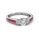 2 - Valene Diamond Three Stone with Side Ruby Ring 