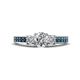1 - Valene Diamond Three Stone with Side Blue Diamond Ring 