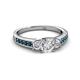 2 - Valene Diamond Three Stone with Side Blue Diamond Ring 