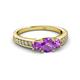2 - Valene Amethyst Three Stone with Side Diamond Ring 