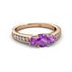 2 - Valene Amethyst Three Stone with Side Diamond Ring 