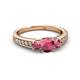 2 - Valene Rhodolite Garnet Three Stone with Side Diamond Ring 