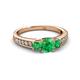 2 - Valene Emerald Three Stone with Side Diamond Ring 