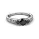 2 - Valene Black Diamond Three Stone with Side White Diamond Ring 