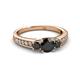 2 - Valene Black Diamond Three Stone with Side White Diamond Ring 