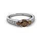2 - Valene Smoky Quartz Three Stone with Side Diamond Ring 