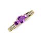 3 - Valene Amethyst Three Stone with Side Diamond Ring 